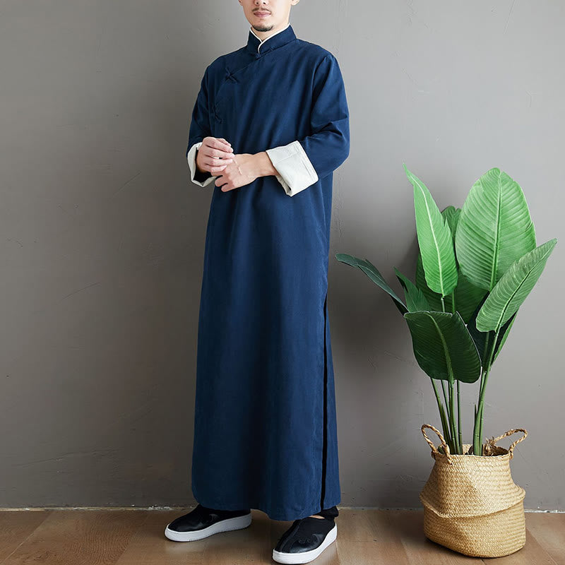 Buddha Stones Jesień Jednolity Kolor Chiński Żaba-Guzik Bawełna Męski Garnitur Tang Robe - image 22