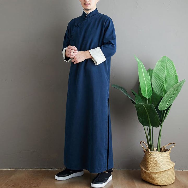 Buddha Stones Jesień Jednolity Kolor Chiński Żaba-Guzik Bawełna Męski Garnitur Tang Robe - image 22