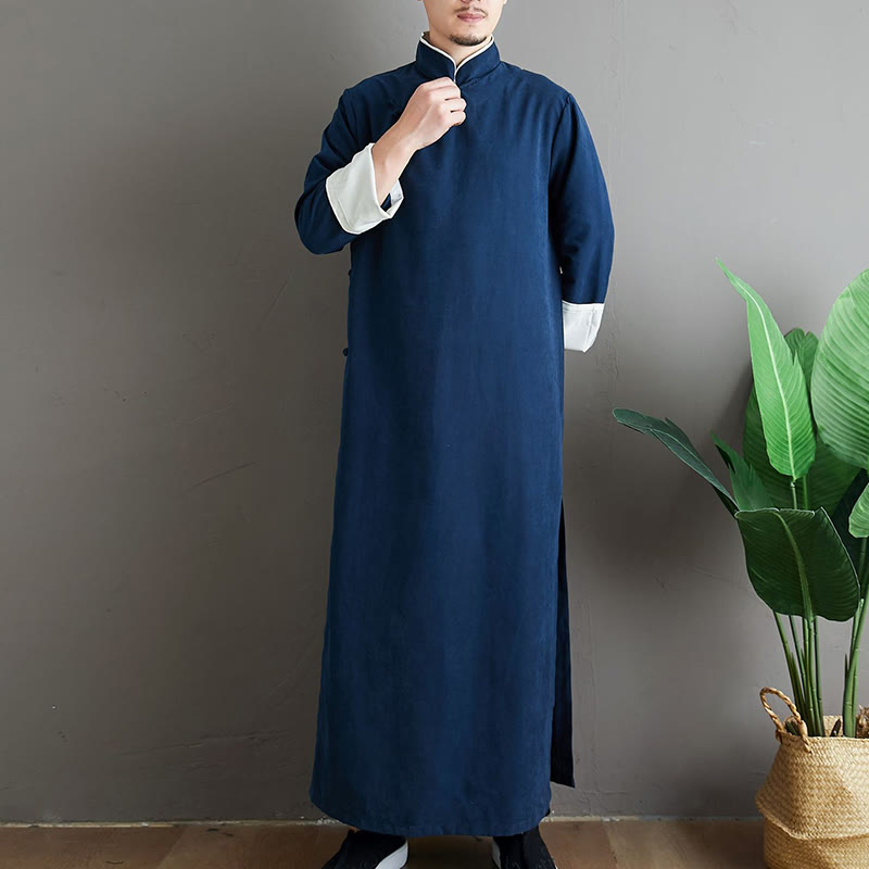 Buddha Stones Jesień Jednolity Kolor Chiński Żaba-Guzik Bawełna Męski Garnitur Tang Robe - image 24