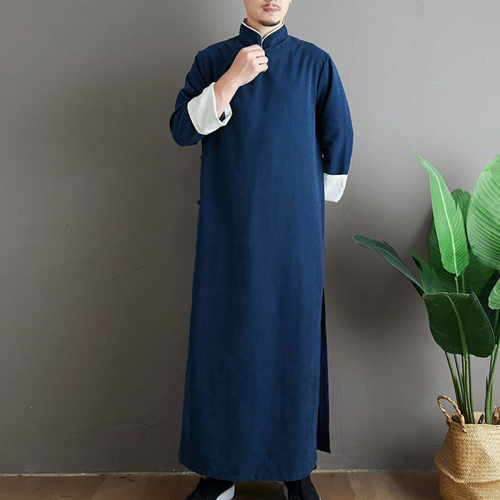 Buddha Stones Jesień Jednolity Kolor Chiński Żaba-Guzik Bawełna Męski Garnitur Tang Robe - image 24