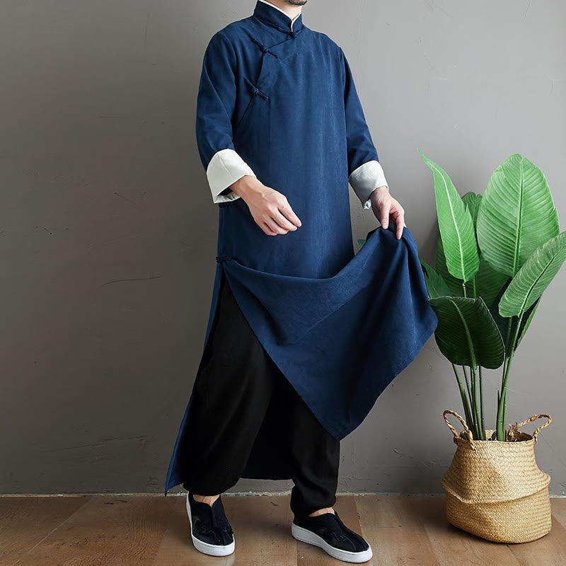 Buddha Stones Jesień Jednolity Kolor Chiński Żaba-Guzik Bawełna Męski Garnitur Tang Robe - image 26