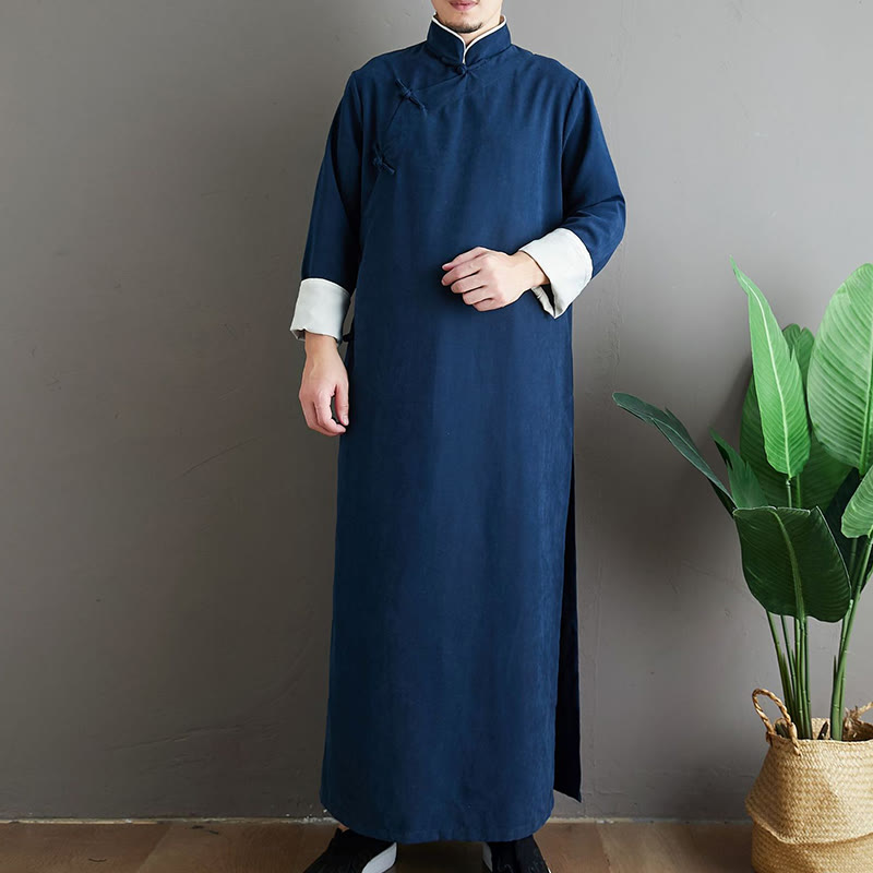 Buddha Stones Jesień Jednolity Kolor Chiński Żaba-Guzik Bawełna Męski Garnitur Tang Robe - image 25