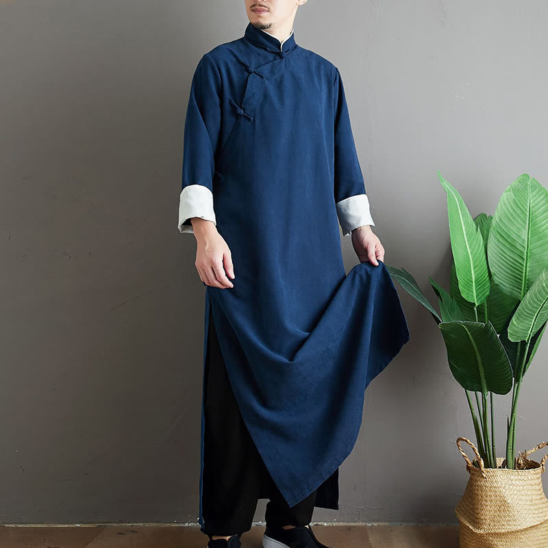 Buddha Stones Jesień Jednolity Kolor Chiński Żaba-Guzik Bawełna Męski Garnitur Tang Robe - image 21