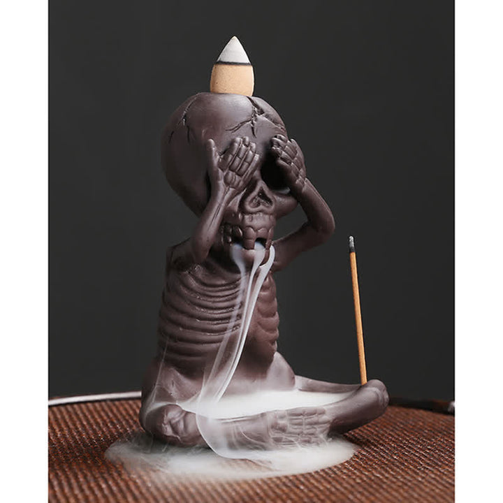 Buddha Stones Mała Czaszka Duch Fioletowa Glina Fontanna Dymna Zwrotna Pokój Kadzidło Palnik Dekoracja