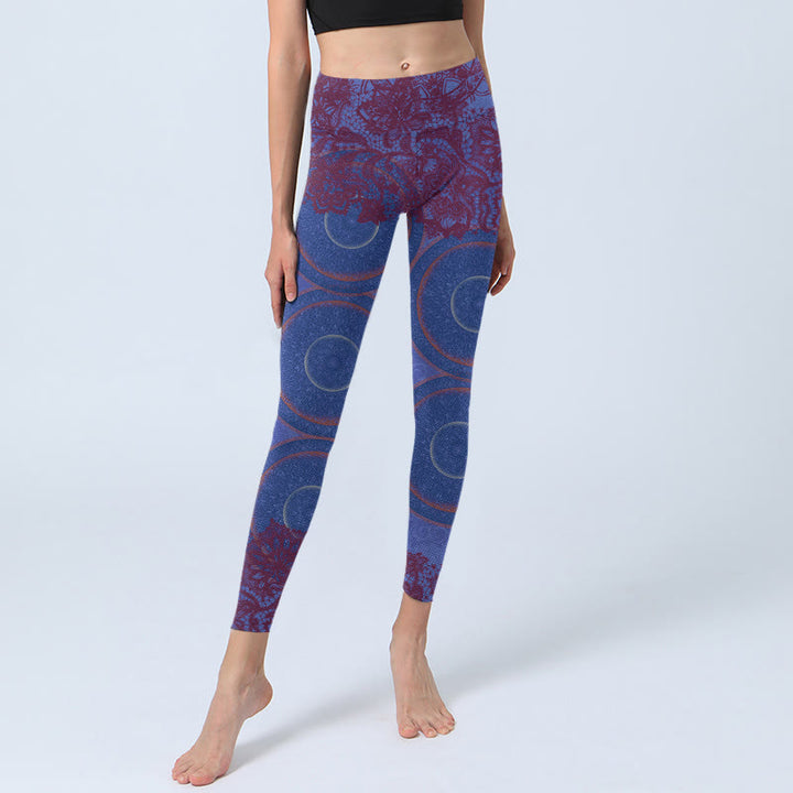 Buddha Stones Fioletowy Kompas Mandala Kwiat Nadruk Siłownia Fitness Legginsy Damskie Spodnie Do Jogi - image 6
