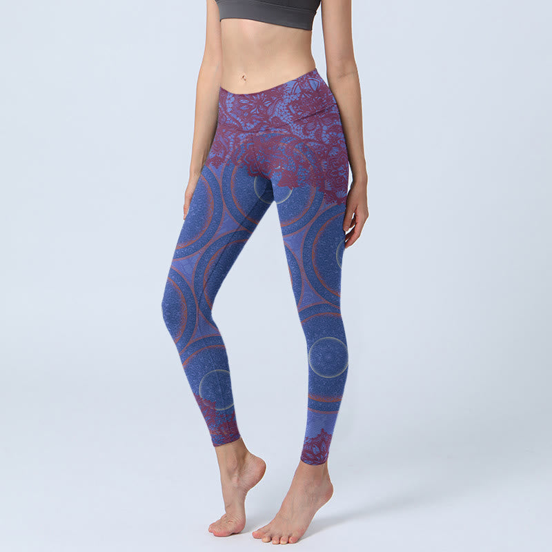 Buddha Stones Fioletowy Kompas Mandala Kwiat Nadruk Siłownia Fitness Legginsy Damskie Spodnie Do Jogi - Średniofioletowy - US18, UK/AU22, EU50 (4XL) - image 1