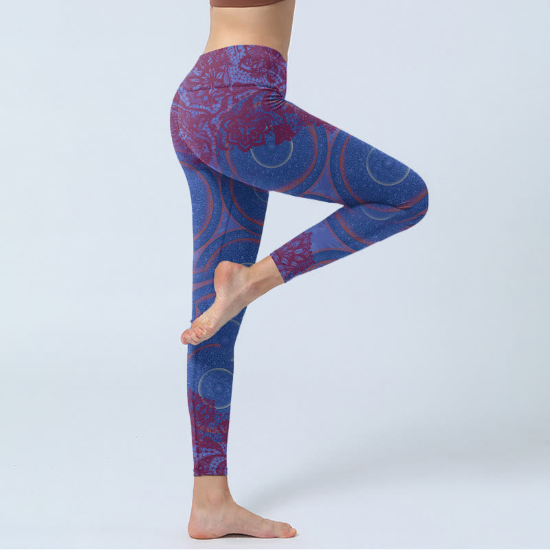 Buddha Stones Fioletowy Kompas Mandala Kwiat Nadruk Siłownia Fitness Legginsy Damskie Spodnie Do Jogi - image 4