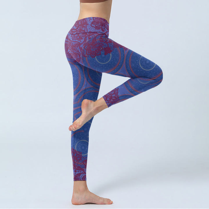 Buddha Stones Fioletowy Kompas Mandala Kwiat Nadruk Siłownia Fitness Legginsy Damskie Spodnie Do Jogi - image 4