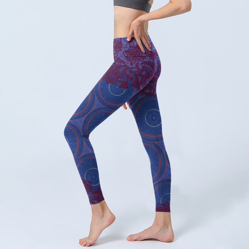 Buddha Stones Fioletowy Kompas Mandala Kwiat Nadruk Siłownia Fitness Legginsy Damskie Spodnie Do Jogi - image 3