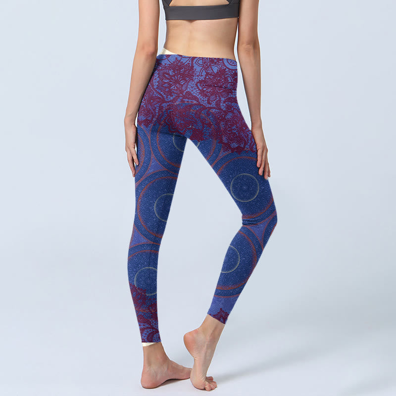 Buddha Stones Fioletowy Kompas Mandala Kwiat Nadruk Siłownia Fitness Legginsy Damskie Spodnie Do Jogi - image 5