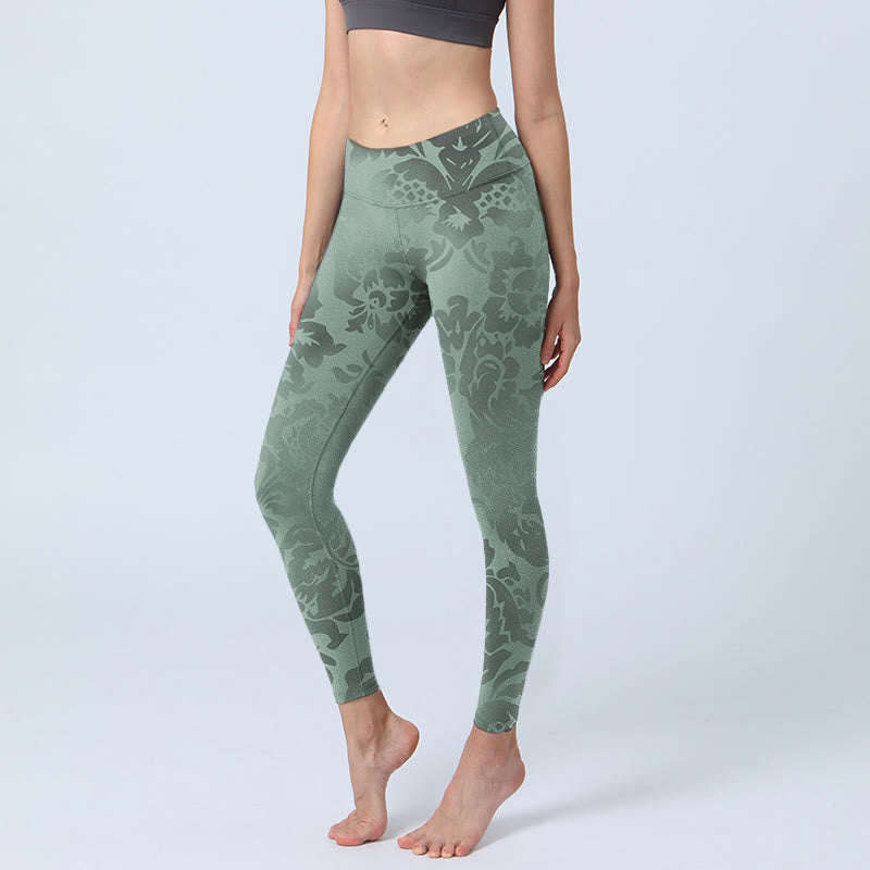 Buddha Stones Casual Flower Leaves Print Gym Fitness Legginsy Damskie Spodnie do Jogi - DarkSeaGreen - US18, UK/AU22, EU50 (4XL) - image 1