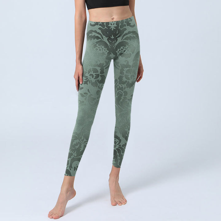Buddha Stones Casual Flower Leaves Print Gym Fitness Legginsy Damskie Spodnie do Jogi - image 6