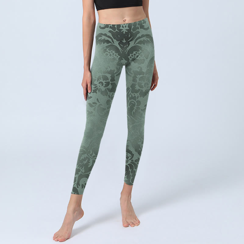 Buddha Stones Casual Flower Leaves Print Gym Fitness Legginsy Damskie Spodnie do Jogi - image 5
