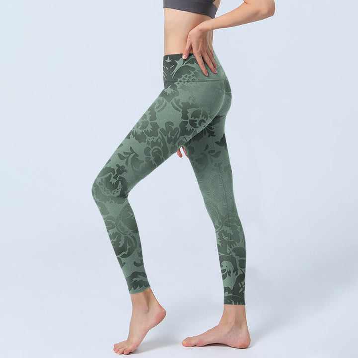 Buddha Stones Casual Flower Leaves Print Gym Fitness Legginsy Damskie Spodnie do Jogi - image 3