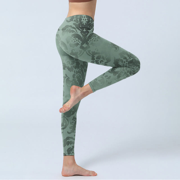 Buddha Stones Casual Flower Leaves Print Gym Fitness Legginsy Damskie Spodnie do Jogi - image 3