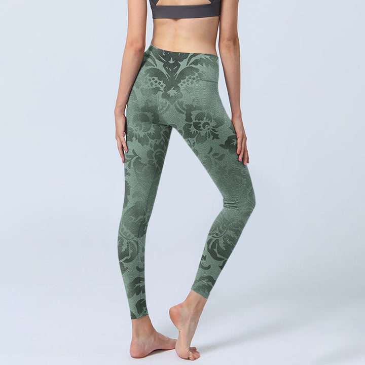Buddha Stones Casual Flower Leaves Print Gym Fitness Legginsy Damskie Spodnie do Jogi - image 5