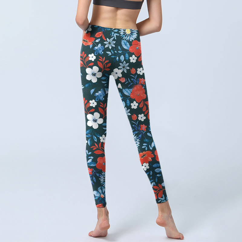Buddha Stones Czerwony Biały Kwiat Mniszek Lekarski Nadruk Siłownia Fitness Legginsy Damskie Spodnie Do Jogi - image 7
