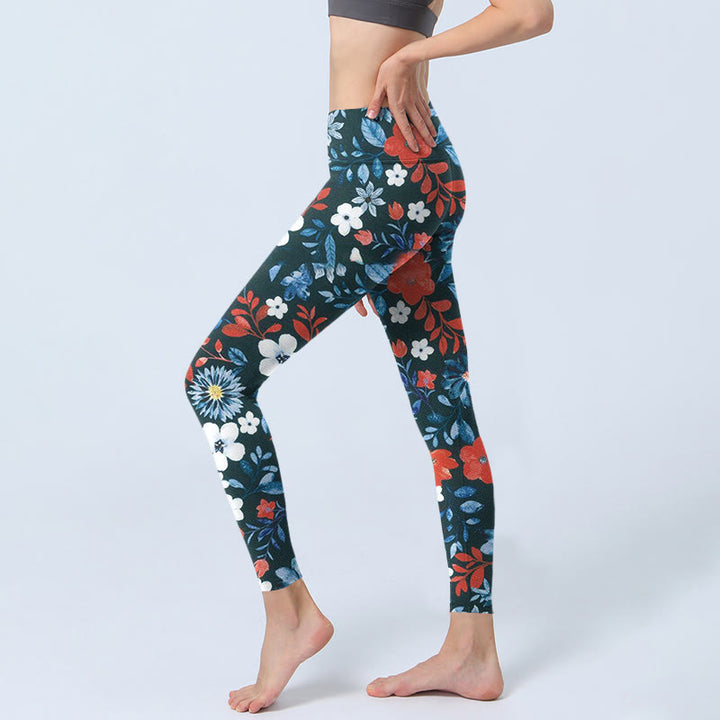 Buddha Stones Czerwony Biały Kwiat Mniszek Lekarski Nadruk Siłownia Fitness Legginsy Damskie Spodnie Do Jogi - image 3
