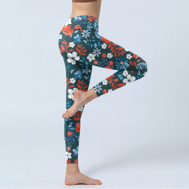 Buddha Stones Czerwony Biały Kwiat Mniszek Lekarski Nadruk Siłownia Fitness Legginsy Damskie Spodnie Do Jogi - image 4