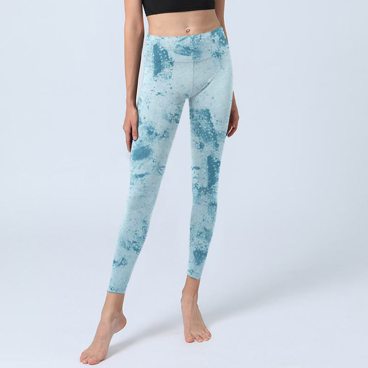 Buddha Stones Jasnoniebieskie Spodnie do Jogi Damskie Leginsy Fitness Gym Tie-dye Print - image 6