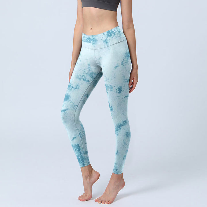 Buddha Stones Jasnoniebieskie Spodnie do Jogi Damskie Leginsy Fitness Gym Tie-dye Print - Jasnoniebieski - US18, UK/AU22, EU50 (4XL) - image 1