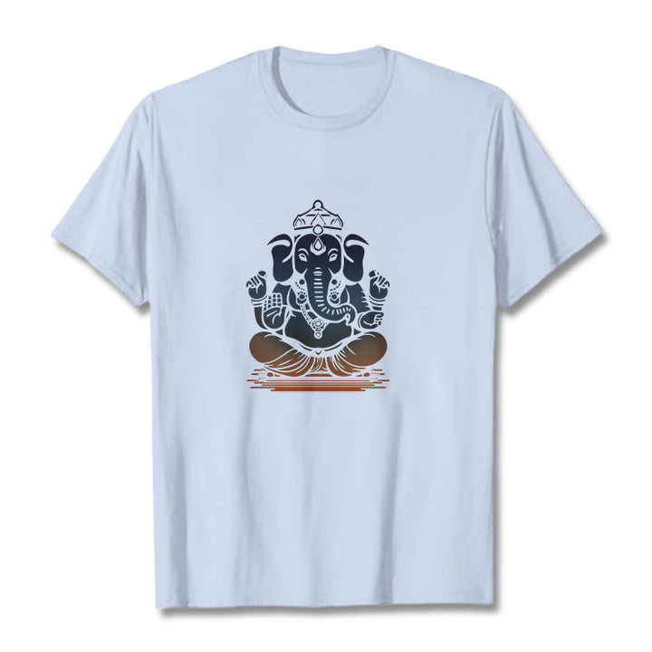 Buddha Stones Medytujący Ganesh Wzór Słonia Koszulka T-shirt - Jasnoniebieski - 2XL - image 18