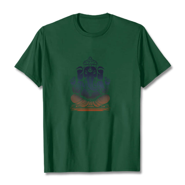 Buddha Stones Medytujący Ganesh Wzór Słonia Koszulka T-shirt - ForestGreen - 2XL - image 10