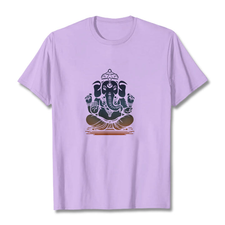 Buddha Stones Medytujący Ganesh Wzór Słonia Koszulka T-shirt - Śliwka - 2XL - image 16