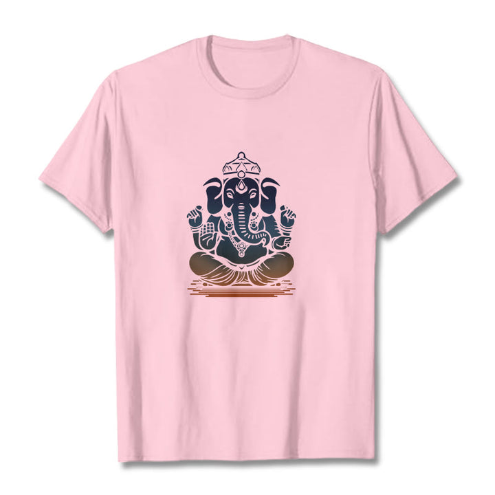 Buddha Stones Medytujący Ganesh Wzór Słonia Koszulka T-shirt - Jasnoróżowy - 2XL - image 13