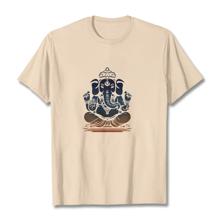 Buddha Stones Medytujący Ganesh Wzór Słonia Koszulka T-shirt - For - 2XL - image 9