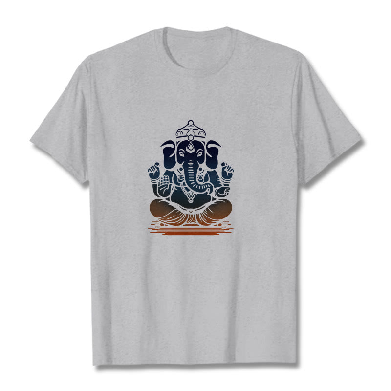 Buddha Stones Medytujący Ganesh Wzór Słonia Koszulka T-shirt - Jasnoszary - 2XL - image 19