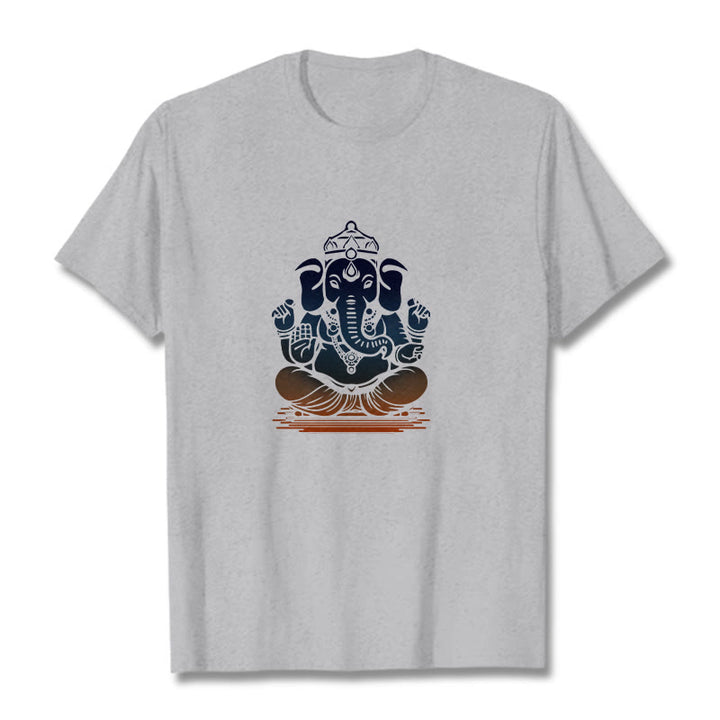 Buddha Stones Medytujący Ganesh Wzór Słonia Koszulka T-shirt - Jasnoszary - 2XL - image 19