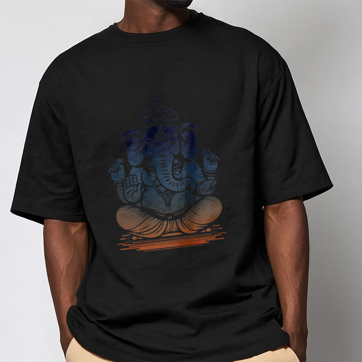 Buddha Stones Medytujący Ganesh Wzór Słonia Koszulka T-shirt - image 6