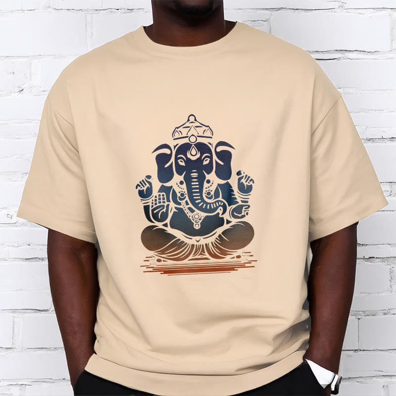 Buddha Stones Medytujący Ganesh Wzór Słonia Koszulka T-shirt - image 10