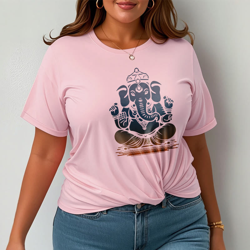 Buddha Stones Medytujący Ganesh Wzór Słonia Koszulka T-shirt - image 13