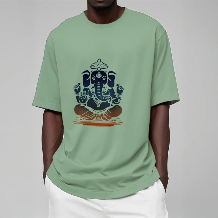 Buddha Stones Medytujący Ganesh Wzór Słonia Koszulka T-shirt - image 15