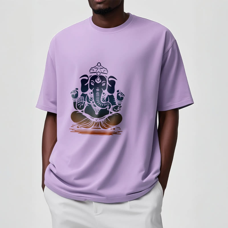 Buddha Stones Medytujący Ganesh Wzór Słonia Koszulka T-shirt - image 18