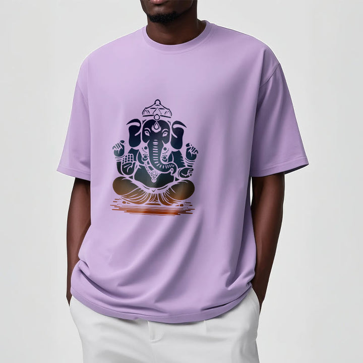 Buddha Stones Medytujący Ganesh Wzór Słonia Koszulka T-shirt - image 18