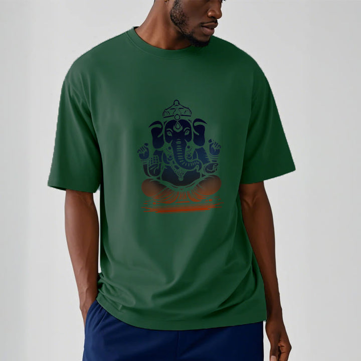 Buddha Stones Medytujący Ganesh Wzór Słonia Koszulka T-shirt - image 12