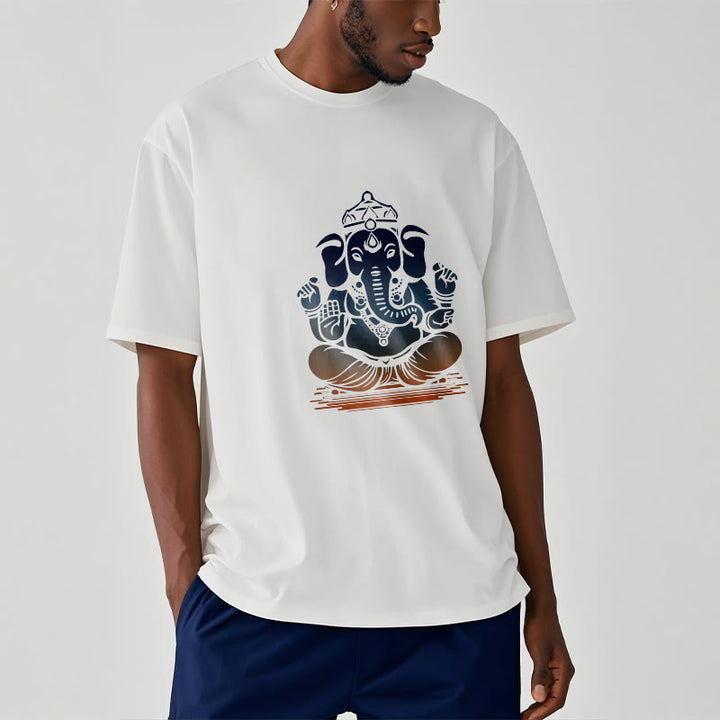 Buddha Stones Medytujący Ganesh Wzór Słonia Koszulka T-shirt - image 3