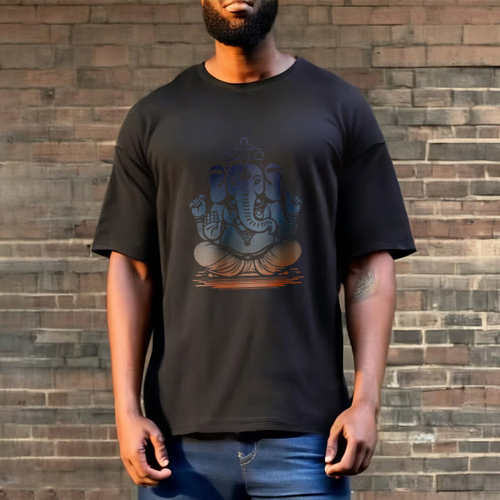Buddha Stones Medytujący Ganesh Wzór Słonia Koszulka T-shirt - image 6