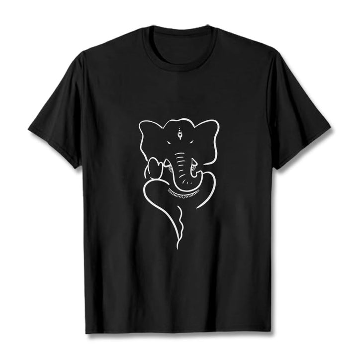 Koszulka z Buddha Stones Kamienie Ganesh Słoń Szkic Wzór T-shirt - Czarny - 2XL - image 1