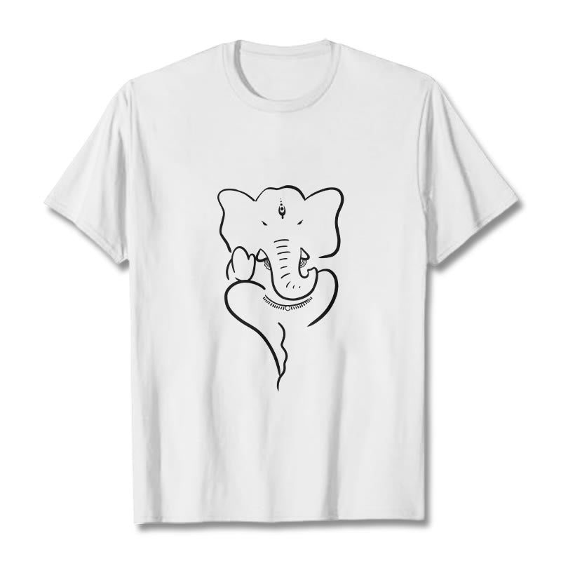 Koszulka z Buddha Stones Kamienie Ganesh Słoń Szkic Wzór T-shirt - Biały - 2XL - image 5