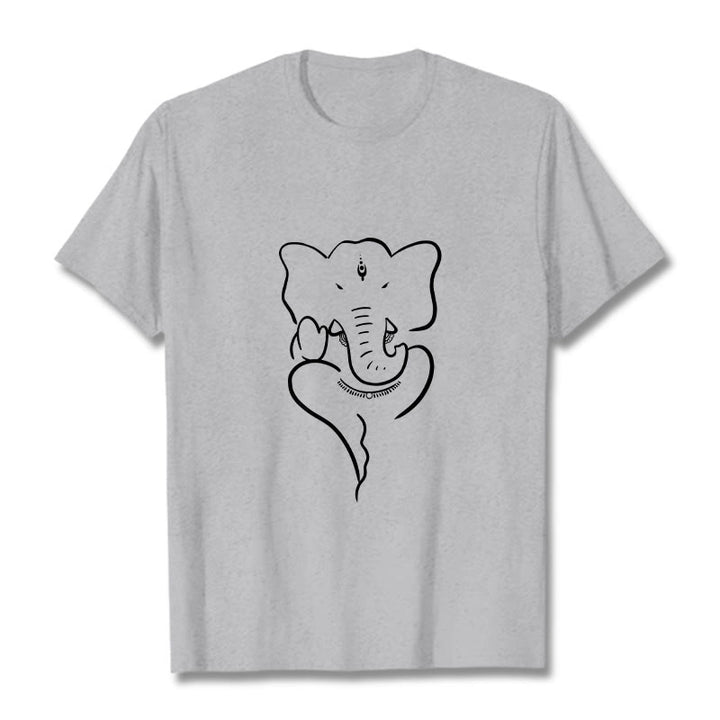 Koszulka z Buddha Stones Kamienie Ganesh Słoń Szkic Wzór T-shirt - Jasnoszary - 2XL - image 19