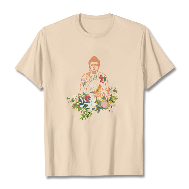 Buddha Stones Medytujący Budda Kwitnące Kwiaty Wzór T-shirt - For - 2XL - image 8