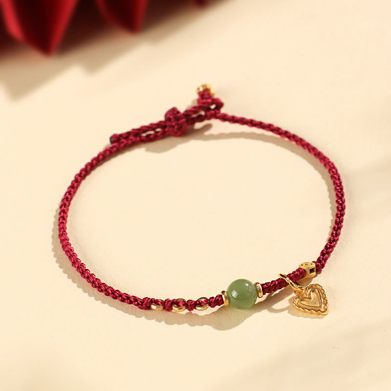 Buddha Stones 925 Srebro Sterlingowe Koralik Jade Hetian Miedziana Moneta Miłość Serce Charm Bransoletka Szczęścia