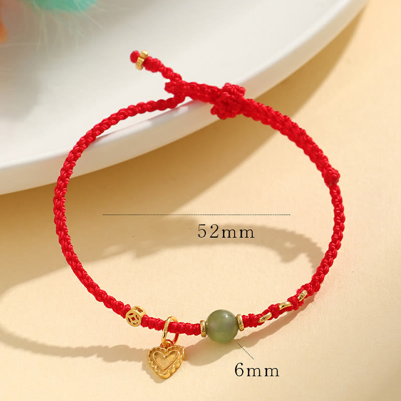 Buddha Stones 925 Srebro Sterlingowe Koralik Jade Hetian Miedziana Moneta Miłość Serce Charm Bransoletka Szczęścia