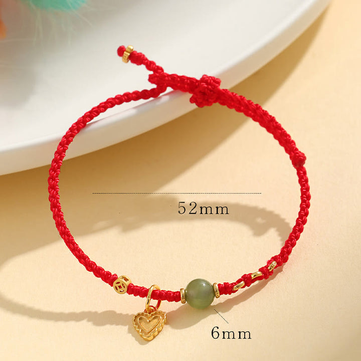 Buddha Stones 925 Srebro Sterlingowe Koralik Jade Hetian Miedziana Moneta Miłość Serce Charm Bransoletka Szczęścia
