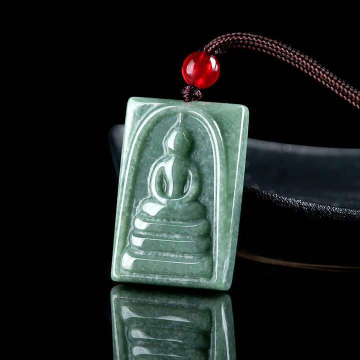 Buddha Stones Bezpostaciowy Budda Jade Kwadratowy Amulet Naszyjnik Wisiorek Dobrobyt