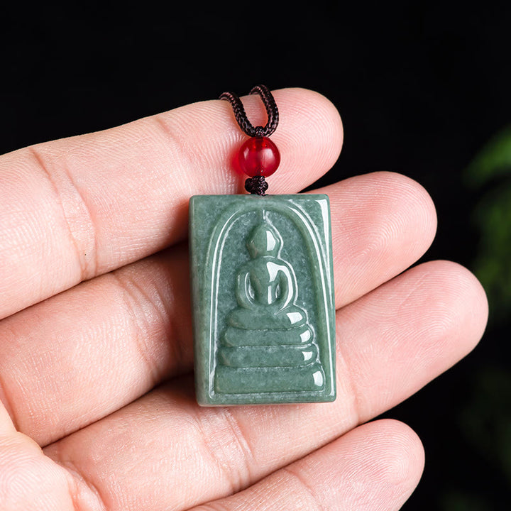 Buddha Stones Bezpostaciowy Budda Jade Kwadratowy Amulet Naszyjnik Wisiorek Dobrobyt